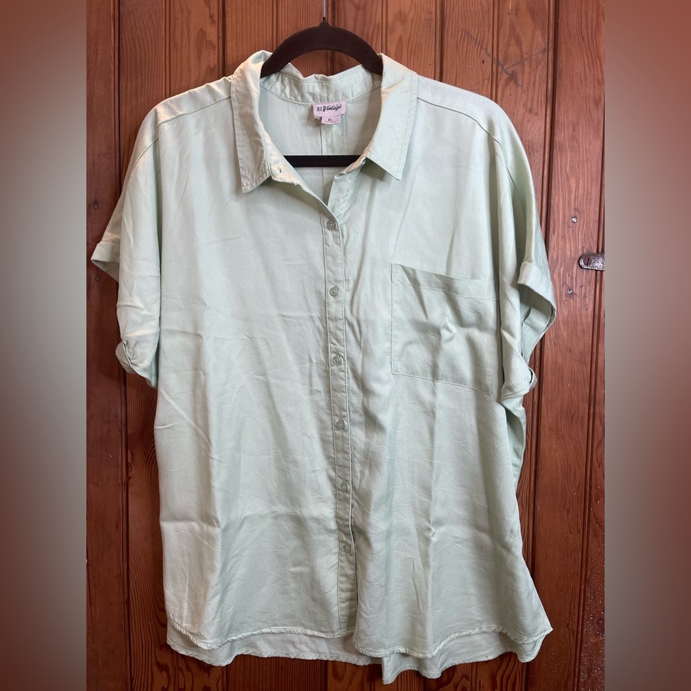 Como RE-Vintage Women's Short Sleeve ECO-Friendly Green Camp Shirt XL